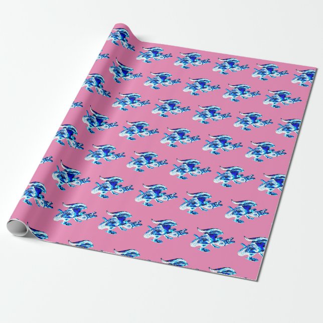 Fantasy Blue Frost Dragon Pink Wrapping Paper (Unrolled)
