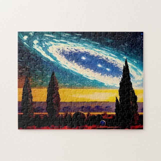 Fantasy Blue Galaxy and Yellow Sky Jigsaw Puzzle (Horizontal)