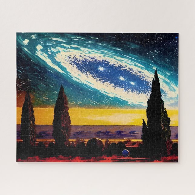Fantasy Blue Galaxy Over Yellow Sky Painting Jigsaw Puzzle (Horizontal)