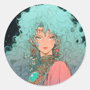 Fantasy Bohemian Aesthetic Anime Girl Classic Round Sticker