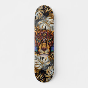 Fantasy Boho Jungle Tiger Head Mixed Media Skateboard