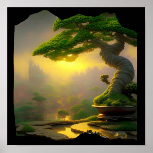 Fantasy Bonsai Tree Digital Art Poster