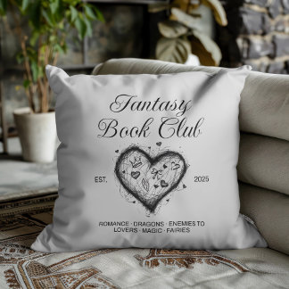 Fantasy Book Club Typography & Heart doodle sketch Cushion