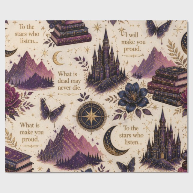 Fantasy Bookish Celestial Wrapping Paper Roll (Flat)