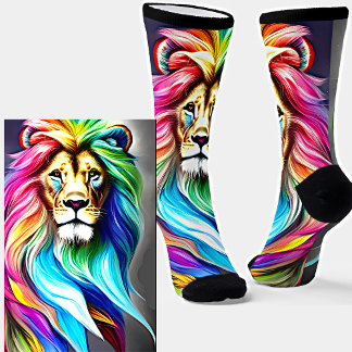 Fantasy Bright Rainbow Colours Leo Lion Mane Socks