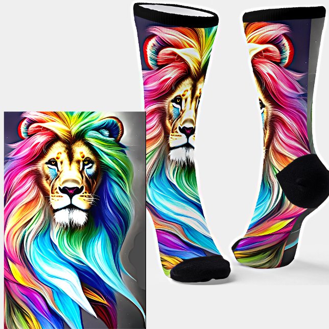 Fantasy Bright Rainbow Colours Leo Lion Mane   Socks (Creator Uploaded)
