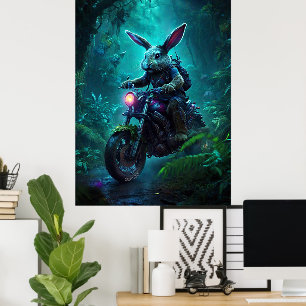 Fantasy Bunny Rabbit In Motorcycle Poster