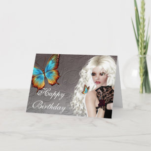 Fantasy Butterfly Blonde Woman Birthday Card