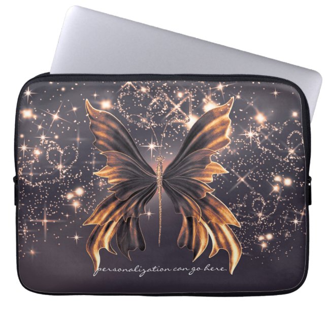 Fantasy Butterfly Gold Sparkle Laptop Sleeve (Front)