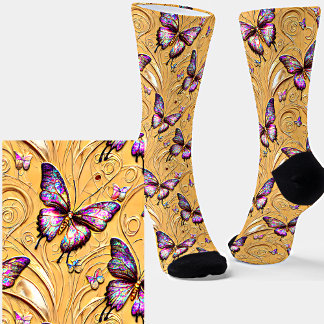 Fantasy Butterfly Mauve Iridescent Cream Textured Socks