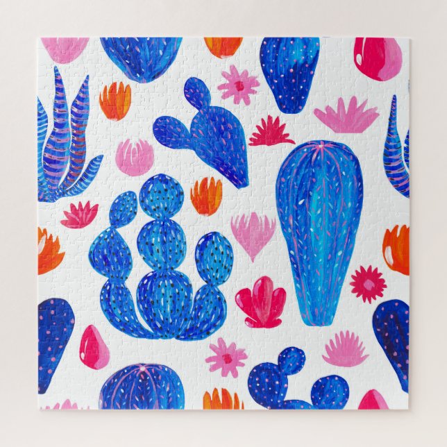 Fantasy Cacti: Decorative Seamless Pattern. Jigsaw Puzzle (Vertical)