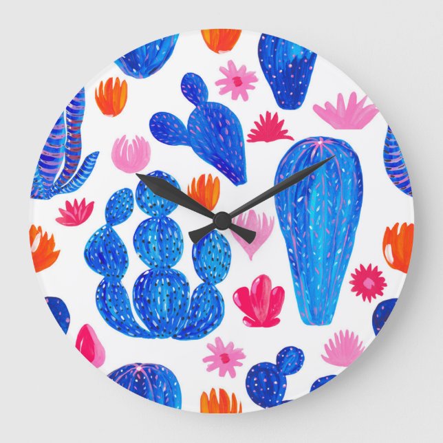 Fantasy Cacti: Decorative Seamless Pattern. Large Clock (Front)