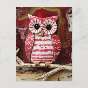Fantasy Candy cane Owl encaustic Postcard