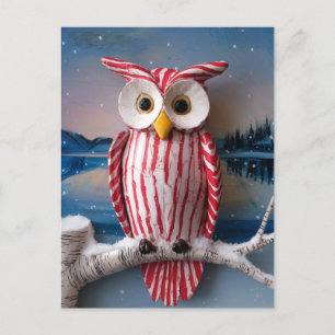 Fantasy Candy cane Owl Postcard