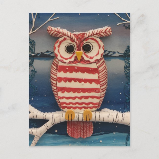  Fantasy Candycane Owl Postcard (Front)