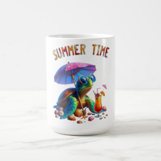 Fantasy cartoon of a turtle relaxing on the beach coffee mug