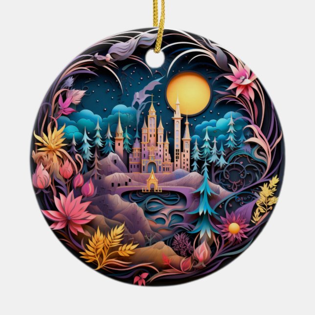  Fantasy Castle Decor, Quilled  Ceramic Ornament (Front)