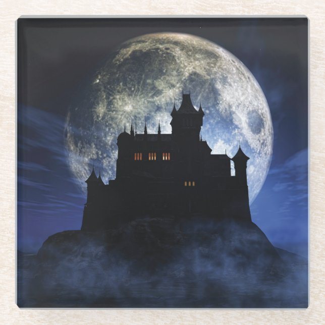Fantasy castle during night glass coaster (Front)