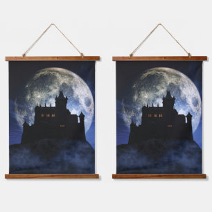 Fantasy castle during night hanging tapestry