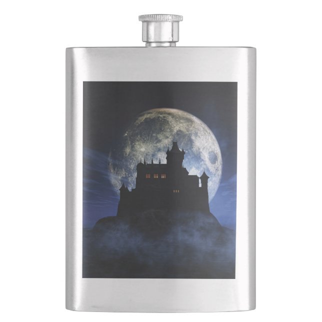 Fantasy castle during night hip flask (Front)