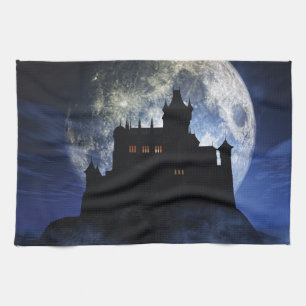 Fantasy castle during night tea towel