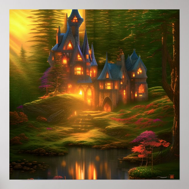 Fantasy Castle Enchanted Fortress Art Poster (Front)