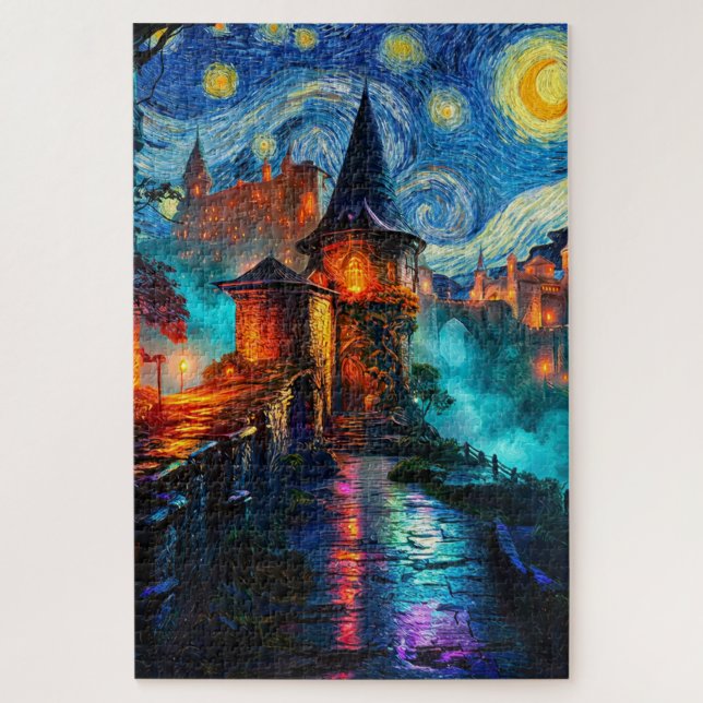 Fantasy Castle Starry Night Magical Painting Jigsaw Puzzle (Vertical)