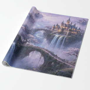 Fantasy Castle Surreal Landscape Lavender Blue Wrapping Paper
