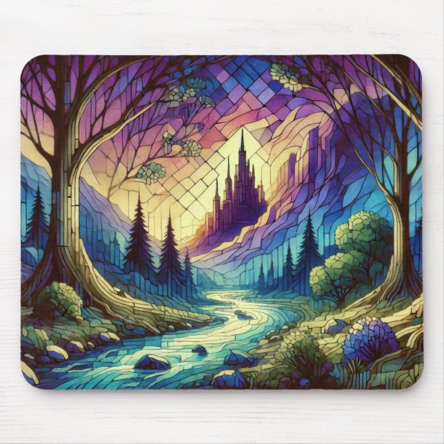 Fantasy Castle with Enchanted Forest and River Mouse Pad (Front)