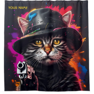 Fantasy Cat Gangster Gun Shower Curtain