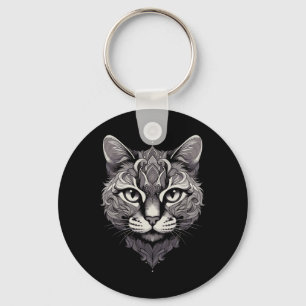 Fantasy Cat Mandala Art Mystical Oriental Style Fe Key Ring