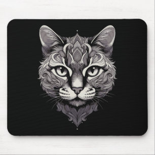 Fantasy Cat Mandala Art Mystical Oriental Style Fe Mouse Pad