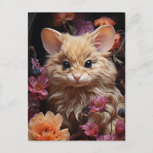 Fantasy Cat Mouse in the Flowers Postcard