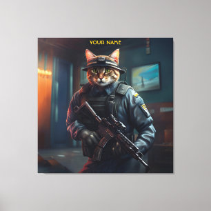 Fantasy Cat Soldier Security Canvas Print