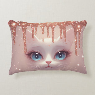 Fantasy Cat With Rose Gold Dripping Decorative Cushion