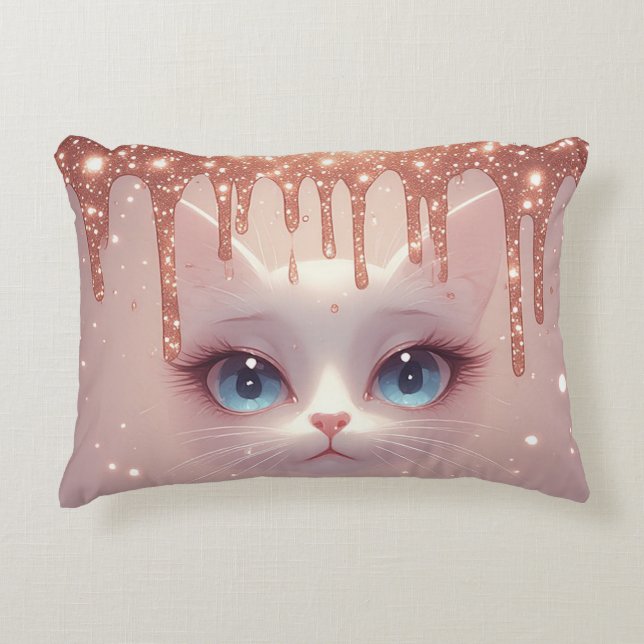 Fantasy Cat With Rose Gold Dripping Decorative Cushion (Front)