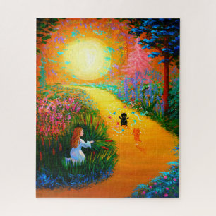 Fantasy Cats Butterflies Moon Jigsaw Puzzle