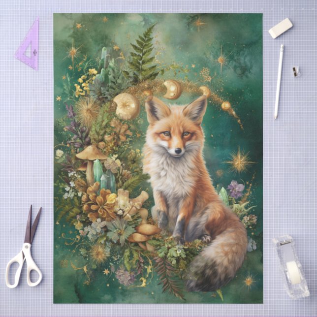 Fantasy Celestial Fox Art Collage Decoupage Tissue Paper (Craft)
