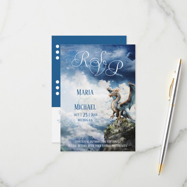 Fantasy Celtic Dragon RSVP Card (Front/Back In Situ)