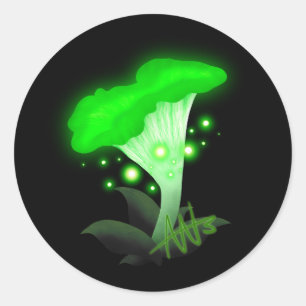 Fantasy Chanterelle Glowing Green Mushroom Classic Round Sticker