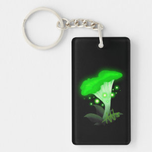 Fantasy Chanterelle Glowing Green Mushroom Key Ring
