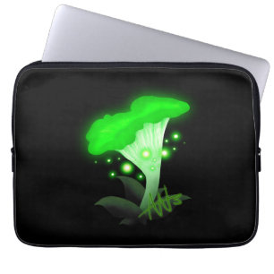 Fantasy Chanterelle Glowing Green Mushroom Laptop Sleeve