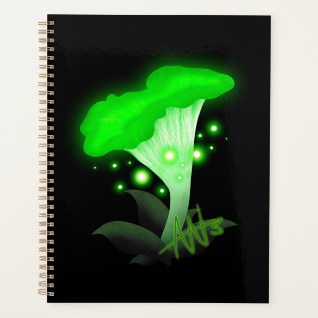 Fantasy Chanterelle Glowing Green Mushroom Planner (Front)