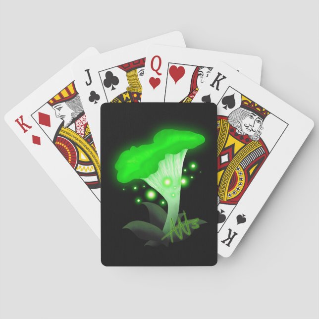 Fantasy Chanterelle Glowing Green Mushroom Playing Cards (Back)