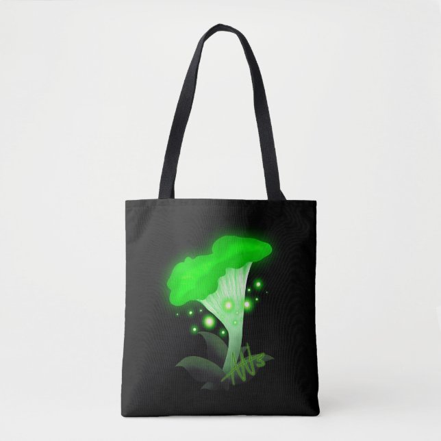 Fantasy Chanterelle Glowing Green Mushroom Tote Bag (Front)