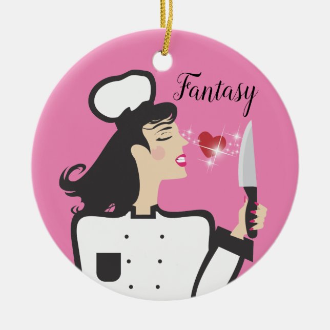 Fantasy chef vs reality cook culinary Christmas Ceramic Ornament (Front)