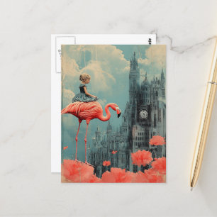 Fantasy Child Rides on a Pink Flamingo Postcard