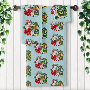 Fantasy Chinese Dragon Christmas Wreath Fantasy Bath Towel Set