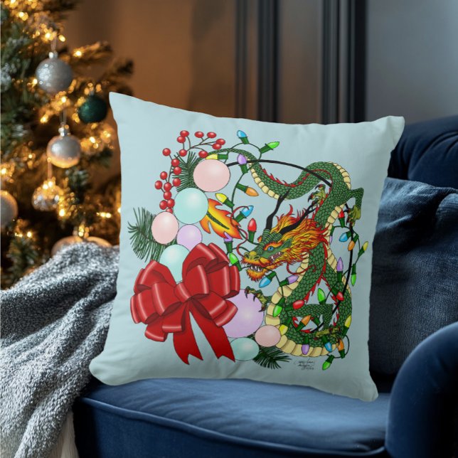 Fantasy Chinese Dragon Christmas Wreath Fantasy Cushion (Creator Uploaded)