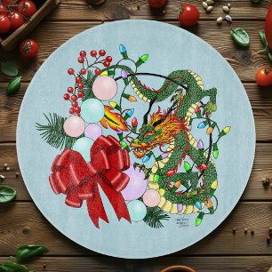 Fantasy Chinese Dragon Christmas Wreath Fantasy Cutting Board